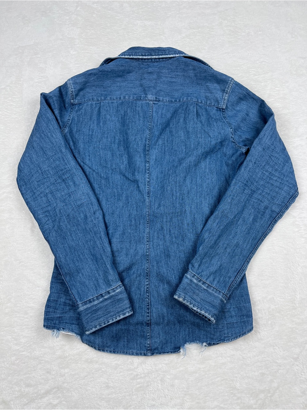 Frank & Eileen BARRY Denim Button Up Raw Hem Shirt Small - Picture 4 of 5